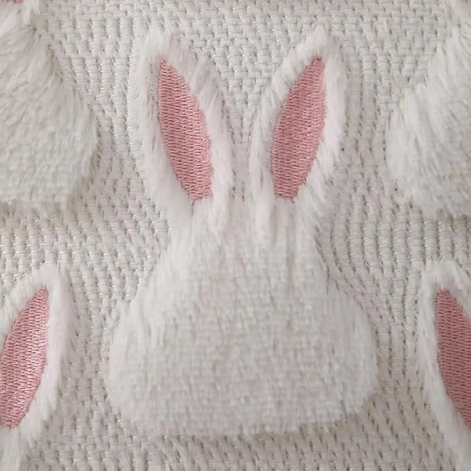 Pink Ears White Rabbit Soft Plush Faux Fur Jacquard For Bedroom high quality