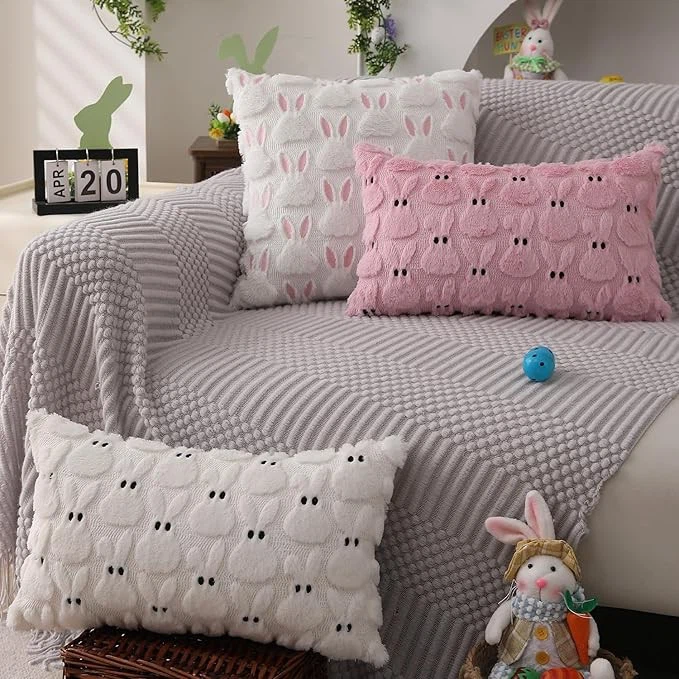 Pink Ears White Rabbit Soft Plush Faux Fur Jacquard For Bedroom price